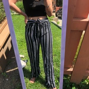 black and white striped fit and flare pants